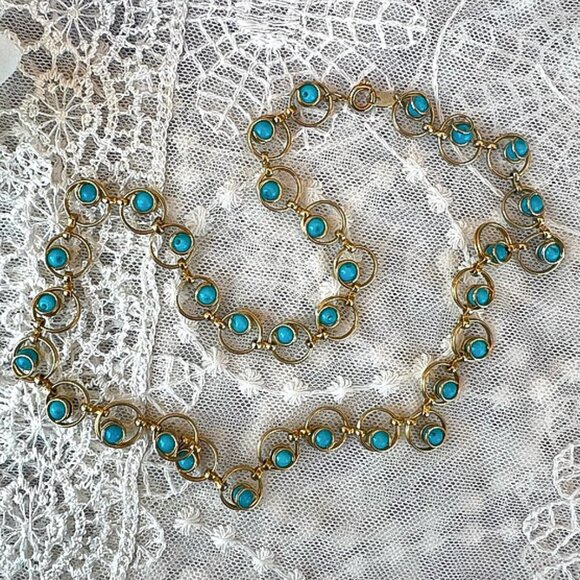 Vintage Gold and Turquoise Necklace - Picture 3 of 6